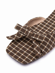 GINGHAM & BOWKNOT SQUARE TOE SANDALS