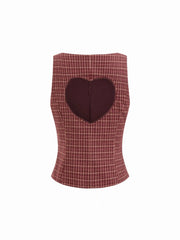 Cotton Boat Neck Plaid Backless Cut Out Tank Top