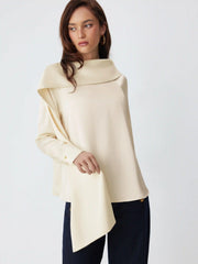Satin Asymmetrical Neck Long Sleeve Blouse With Scarf