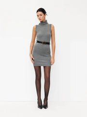 Knitted High Neck Mini Dress With Belt