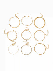 9 PCS HEART & RHINESTONE CHAIN BRACELET SET
