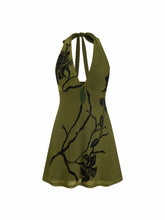 Jacquard Floral V-neck Cut Out A-line Mini Dress