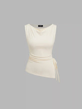 Cowl Neck Ruched Split Knotted Asymmetrical Tank Top