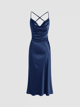 Satin Cowl Neck Sleeveless Mermaid Midi Dress
