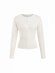 Knit Round Neck Button Cardigan