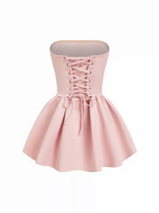 Sculptural High Rise Bowknot Lace Up Flared Mini Dress