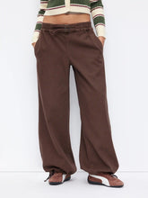 Denim Mid Rise Elastic Waist Wide Leg Drawstring Jogger Jeans