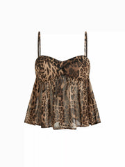 Sweetheart Neckline Leopard Bowknot Cami Top & Low Rise Shorts Loungewear Set