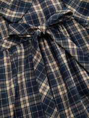 Plaid Peter Pan Collar Puff Short Sleeve Bow Knot Oversized Mini Babydoll Dress