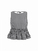 Cotton-blend Gingham Boat Neck Ruffled Top
