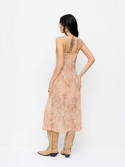 Chiffon Paisley Print V-Neck Lace Trim A-line Maxi Dress