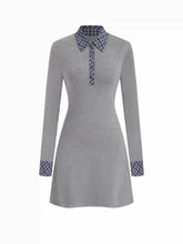 Cotton-blend Collar Tartan Contrasting Binding Mini Dress