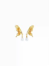 BUTTERFLY & FAUX PEARL DROP EARRINGS