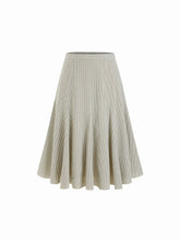 Cotton-blend Mid Rise Striped Pleated A-line Midi Skirt