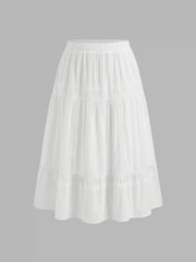 Cotton Mid Rise Embroidery Ruffle Maxi Skirt Curve & Plus