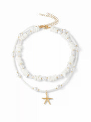 STARFISH & FAUX PEARL BEADED NECKLACE