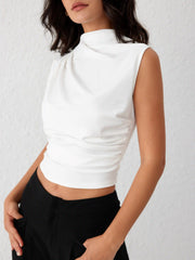 Asymmetrical High Neck Ruched Crop Top
