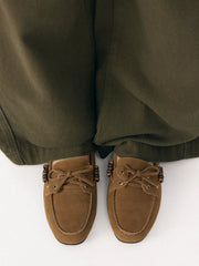 FAUX SUEDE BOWKNOT DECOR BEADED LOAFERS