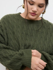 Cable Knit Round Neckline Crop Sweater Curve & Plus