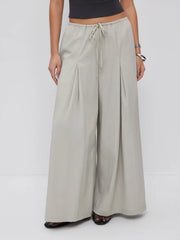 Cotton-blend Low Rise Drawstring Wide Leg Trousers
