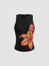 Cotton-blend Round Neckline Floral Tank Top