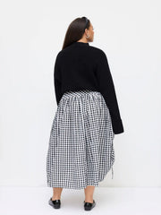 Multi-way Cotton-blend Mid Rise Gingham Drawstring Ruffle Hem Maxi Skirt Curve & Plus