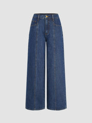 Denim Middle Waist Pleated Straight Leg Jeans