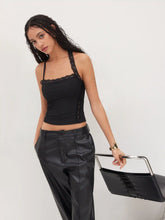 Halter Neckline Lace Trim Tank Top