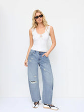 Denim Low Rise Ripped Barrel-leg Cropped Oversized Jeans