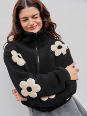 Floral Fleece Zipper Front Jacket