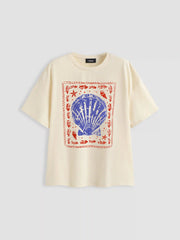 Cotton-blend Shell Graphic Oversized Tee