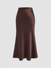 Satin Mid Rise Solid Zipper Maxi Skirt