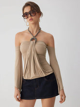 Halter Neckline Draped Metal Detail Top