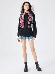 Turtle Neck Floral Pattern Zipper Vest