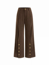 Corduroy Mid Rise Metal Button Straight Leg Trousers