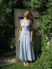 High Stretch V-neck Knotted Flared Maxi Dress