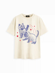 Cotton-blend Cat Oversized Short Sleeve Tee