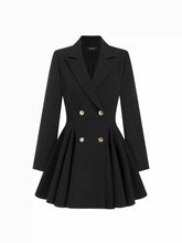 Collar Metal Button Detail Pleated Blazer Mini Dress