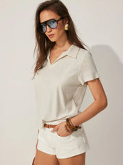 Cotton-blend Polo Collar Short Sleeve Tee