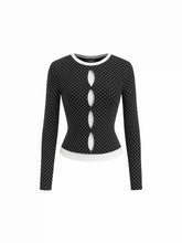 Cotton-blend Polka Dot Two Tone Cut Out Top