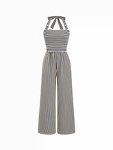 Cotton Halter Neckline Striped Knotted Jumpsuit