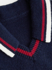 23 Knit Collar V-neck Long Sleeve Contrasting Binding Top