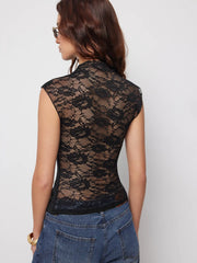 Lace High Neck Cut Out Sleeveless Top