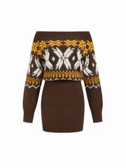 Knit Fair Isle Off-shoulder Mini Dress