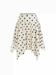 Mid Rise Polka Dot Twist Knotted Hanky Hem Midi Skirt