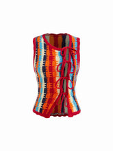 Knit Crochet Asymmetrical Neck Stripe Colorblock Tie Front Vest