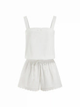 Cotton Square Neckline Lace Trim Drawstring Micro Romper