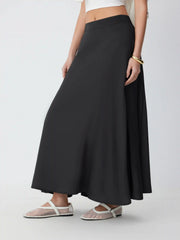 Satin Mid Rise A-line Midi Skirt
