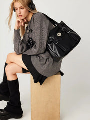 Faux Leather Large Capacity Tote Bag