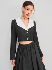 Collar Solid Button Crop Long Sleeve Blazer